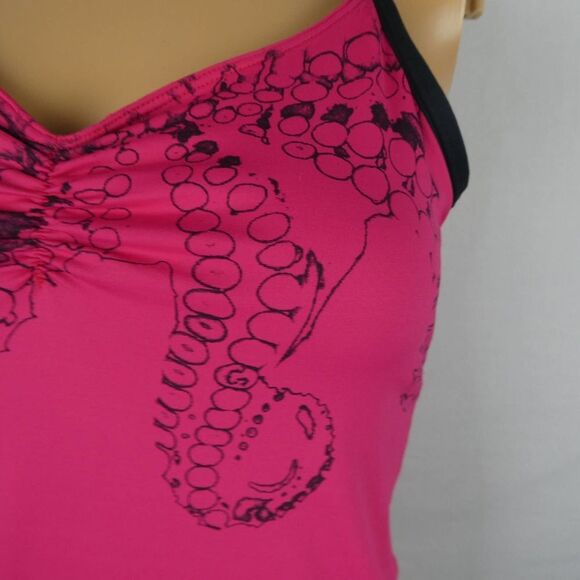 Lululemon Octopus Squid Tentacles Pink Black Tank Top Built In Bra Size 6 - Picture 5 of 10